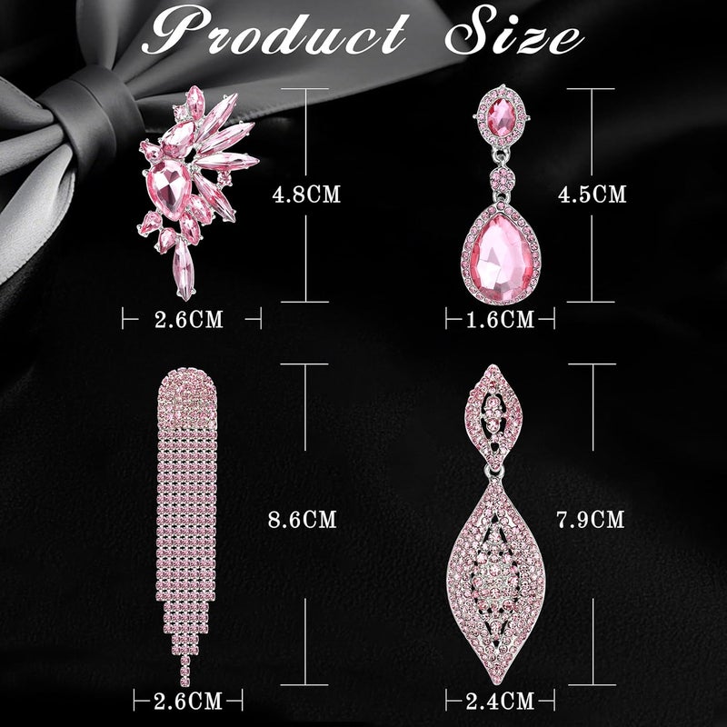 Sanfenly Clip On Earrings Women Dangle, Large Long Dangling Non Pierced Earrings Elegant Formal Big Bling Rhinestone Crystal Simulated Diamond Clip Earrings for Women Non Pierced Ears - Image 5